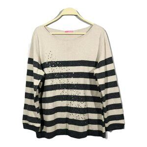 Basler Cashmere Wool Sweater Jumper Women Size L Colorblock Stripe Glitter Y2K